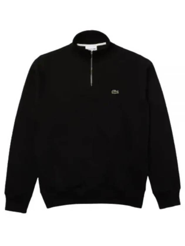 Logo Half Zip Up Cotton Sweatshirt Black - LACOSTE - BALAAN 2