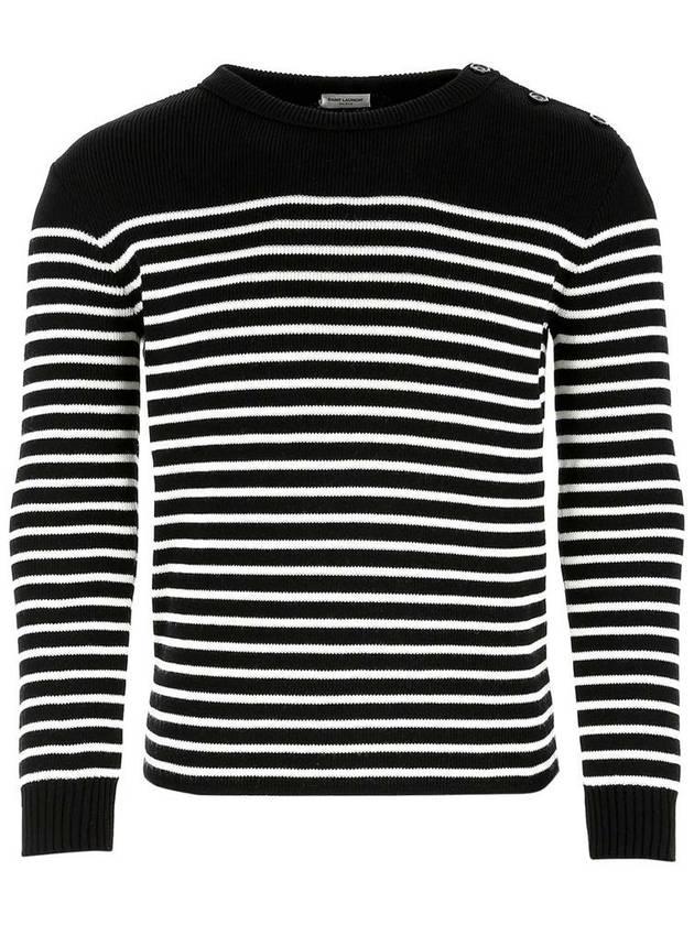 Striped Wool Knit Top Black White - SAINT LAURENT - BALAAN 2