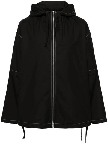 Contrast Stitch Hooded Jacket Black - JIL SANDER - BALAAN 1