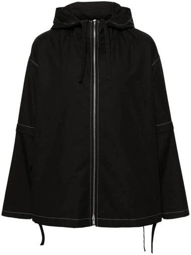 Contrast Stitch Hooded Jacket Black - JIL SANDER - BALAAN 1