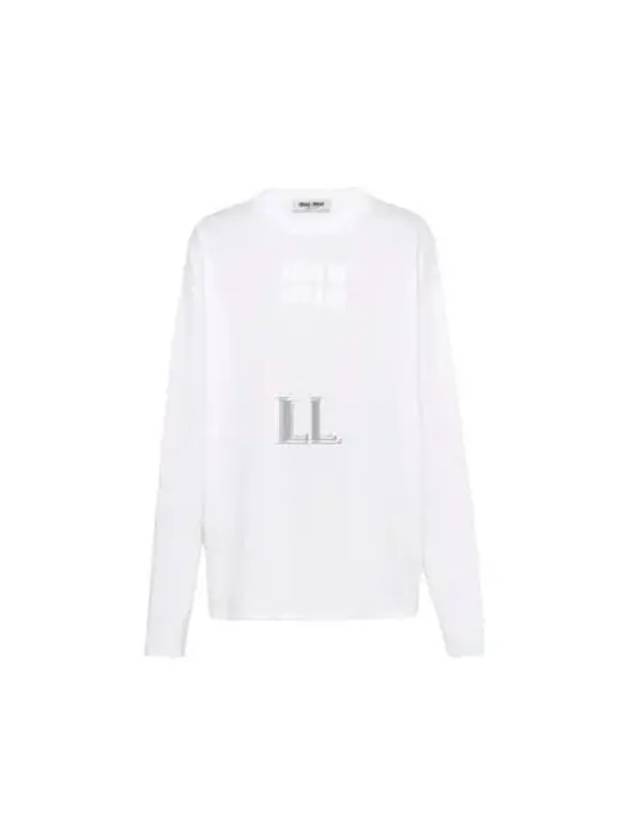 Logo Embroidered Cotton Long Sleeve T-shirt White - MIU MIU - BALAAN 2