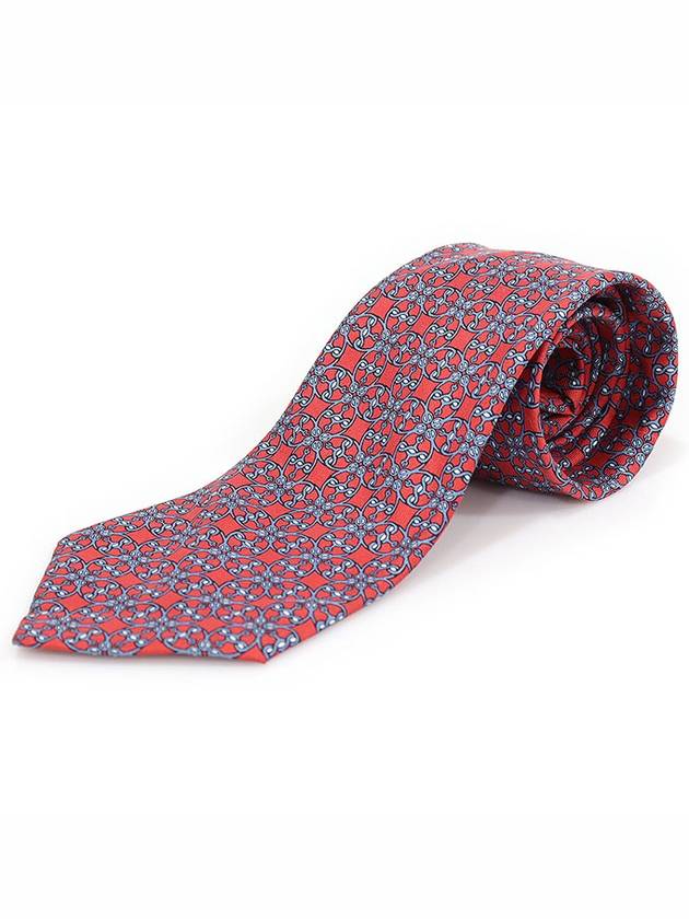 929 HA 100 Silk Red Blue Pattern Tie - HERMES - BALAAN 3