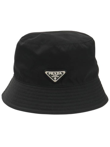 Black Nylon Silver Triangle Logo Bucket Hat Cap M - PRADA - BALAAN 1