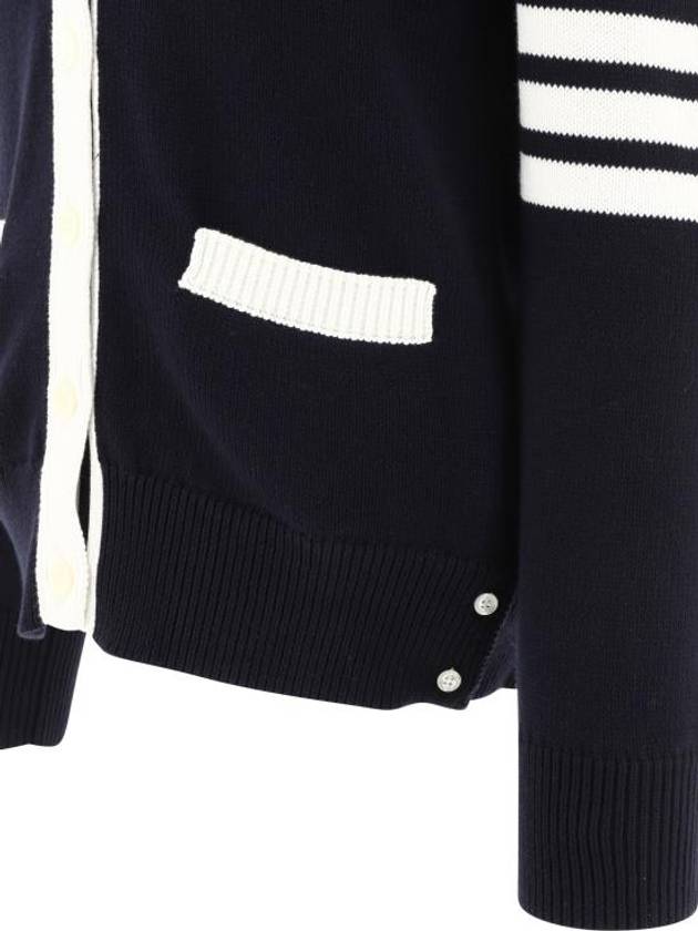 Cotton Jersey Flower 4 Bar V Neck Cardigan Navy - THOM BROWNE - BALAAN 5