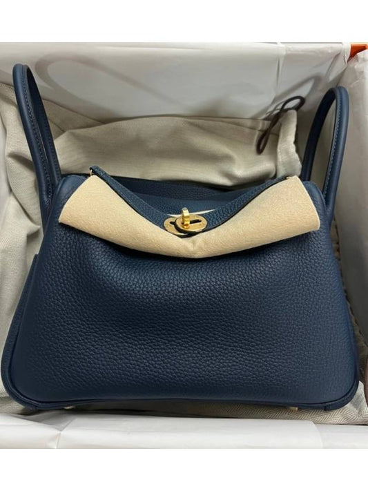 Lindy 26 Bleu de Prus Goldplated Lindy bag Clemence B engraved Bleu de Prus - HERMES - BALAAN 1