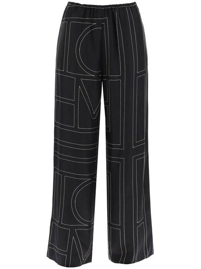 Silk Monogram Print Pyjamas Straight Pants Black - TOTEME - BALAAN 2