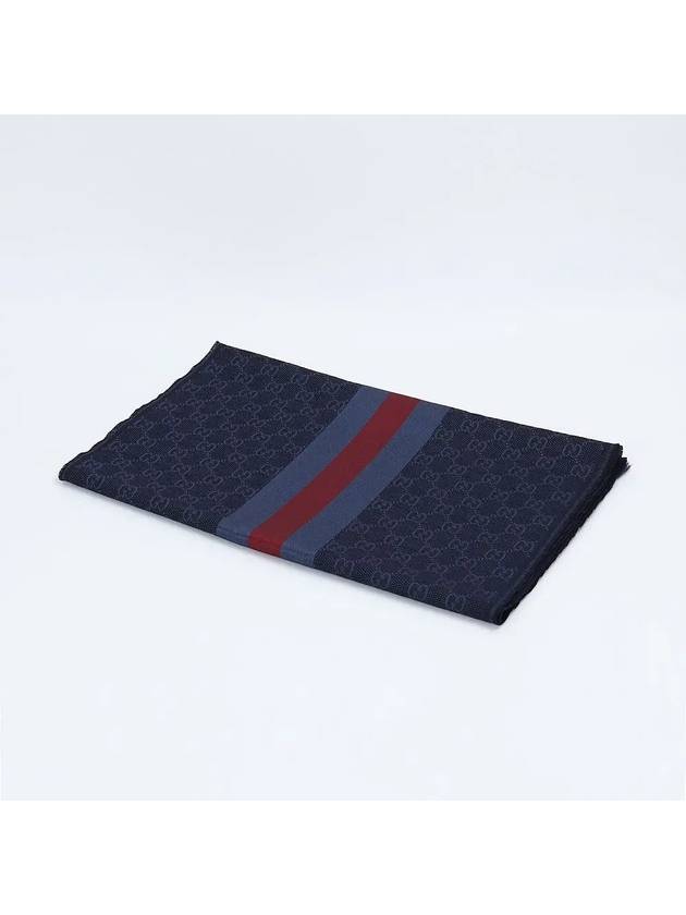 GG three stripes wool silk muffler navy - GUCCI - BALAAN.