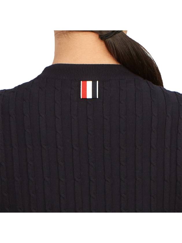 Cotton Pleated Cricket Striped Cable Midi Dress Navy - THOM BROWNE - BALAAN 9