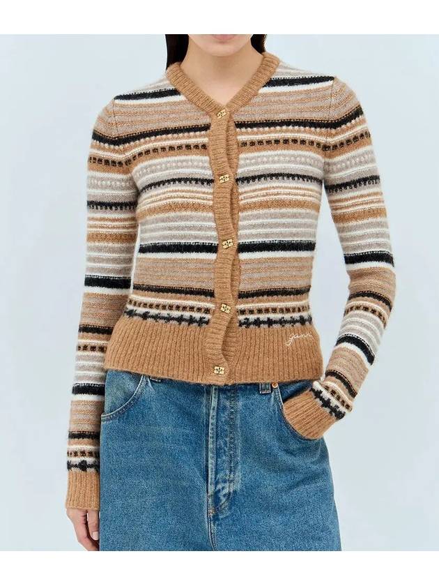 Striped Soft Wool Knit Cardigan Brown - GANNI - BALAAN 2