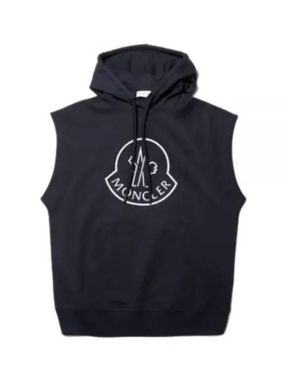 Logo Print Sleeveless Cotton Hoodie Navy - MONCLER - BALAAN 2