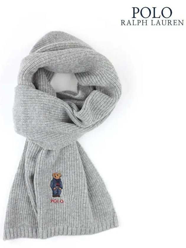 Embroidered Bear Wool Muffler Grey Heather - POLO RALPH LAUREN - BALAAN 3