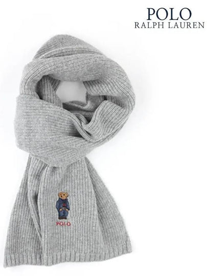 Embroidered Bear Wool Muffler Grey Heather - POLO RALPH LAUREN - BALAAN 2