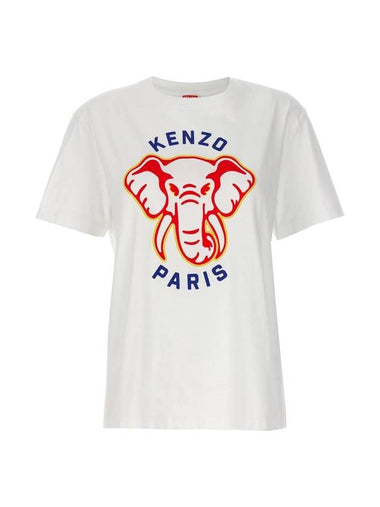 Elephant Print Cotton Short Sleeve T-Shirt White - KENZO - BALAAN 1