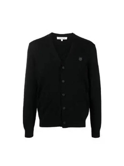 Bold Fox Head Patch V Neck Wool Cardigan Black - MAISON KITSUNE - BALAAN 2