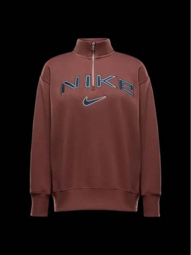 Sportswear Phoenix Fleece Quarter Zip Logo Sweatshirt Red Sepia - NIKE - BALAAN 1