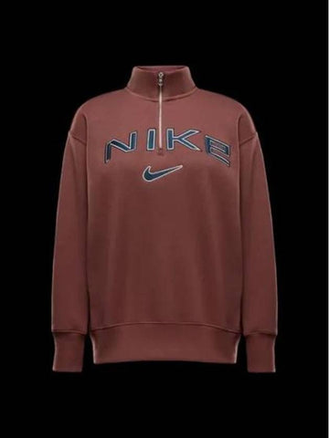 Sportswear Phoenix Fleece Quarter Zip Logo Sweatshirt Red Sepia - NIKE - BALAAN 1