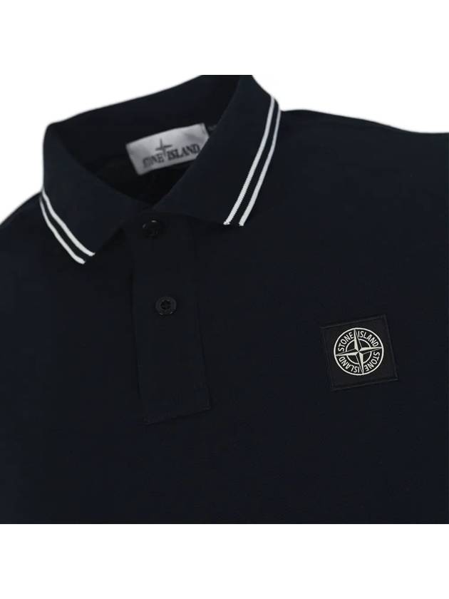 Stretch Cotton Pique Short Sleeve Polo Shirt Navy - STONE ISLAND - BALAAN 5