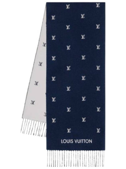 Men s Scarf Shawl LV Blason Navy Blue M77274 - LOUIS VUITTON - BALAAN 2