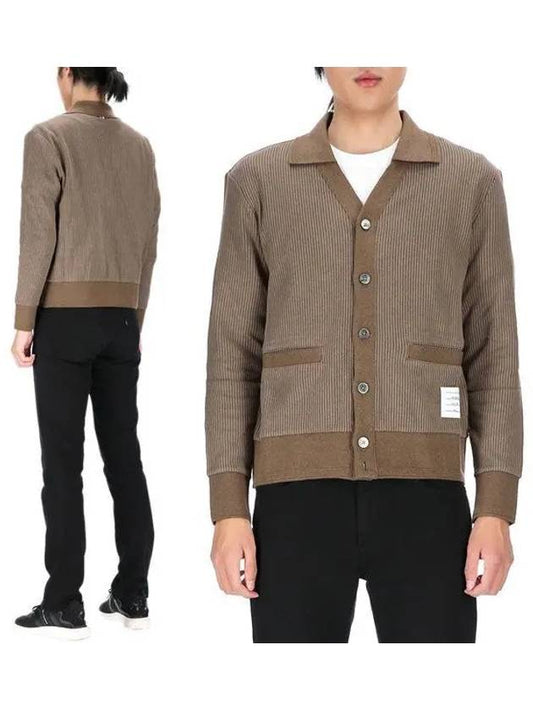 Logo Patch Rib Cardigan Brown - THOM BROWNE - BALAAN 2