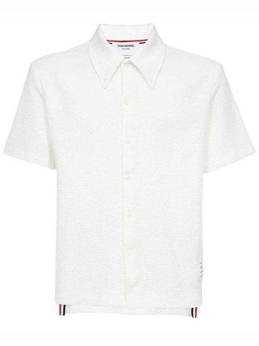 short sleeve button down striped shirt white MJS213A F0306 100 - THOM BROWNE - BALAAN 1