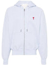 Small Heart Logo Cotton Hoodie Zipped Light Blue - AMI - BALAAN 1