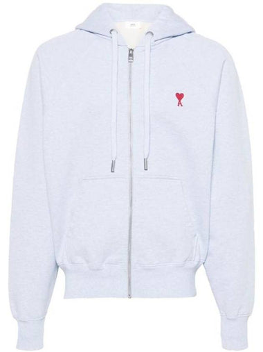 Small Heart Logo Cotton Hoodie Zipped Light Blue - AMI - BALAAN 1