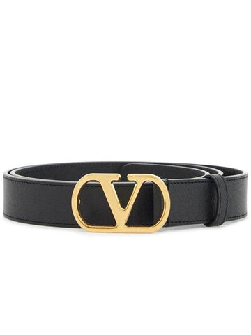 elegant black leather belt with gold buckle 30 mm - VALENTINO - BALAAN 1