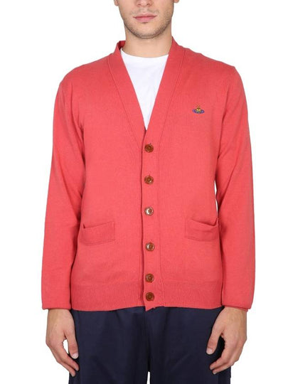 ORB Embroidery Logo V Neck Cardigan Red - VIVIENNE WESTWOOD - BALAAN 2