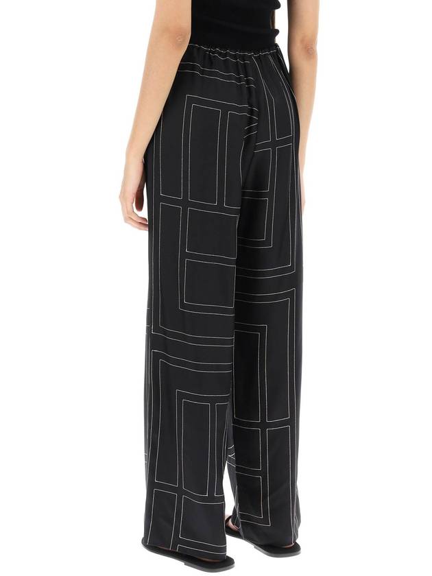 Silk Monogram Print Pyjamas Straight Pants Black - TOTEME - BALAAN 4