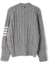 Donegal Twist Cable 4 Bar Classic V Neck Cardigan Light Grey - THOM BROWNE - BALAAN 4