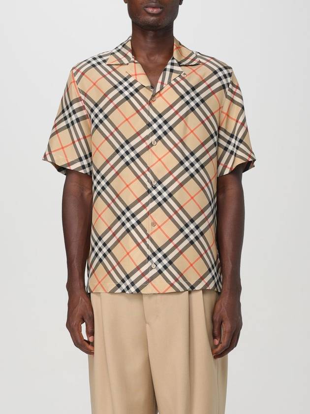 Check Oversized Silk Short Sleeve Shirt Sand - BURBERRY - BALAAN 2