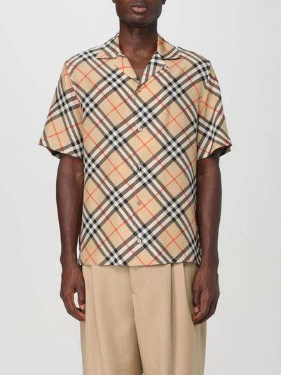 Check Oversized Silk Short Sleeve Shirt Sand - BURBERRY - BALAAN 2