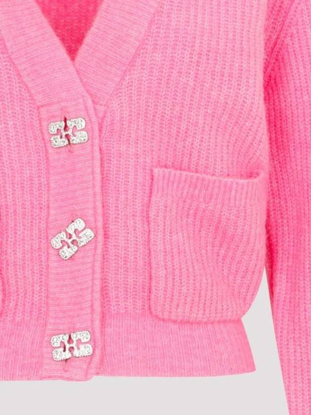 V-Neck Button Alpaca Wool Cardigan Pink - GANNI - BALAAN 5