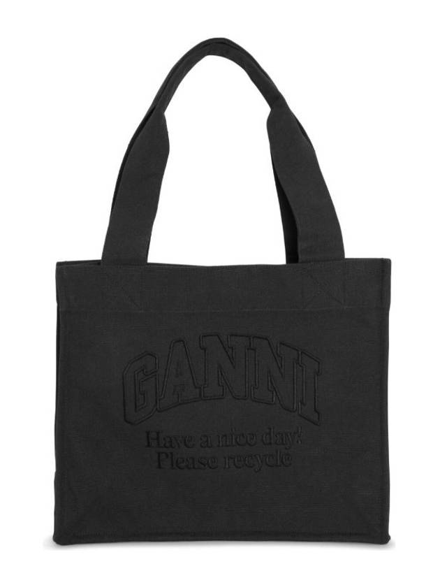 Embroidered Logo Canvas Tote Bag Black - GANNI - BALAAN 2