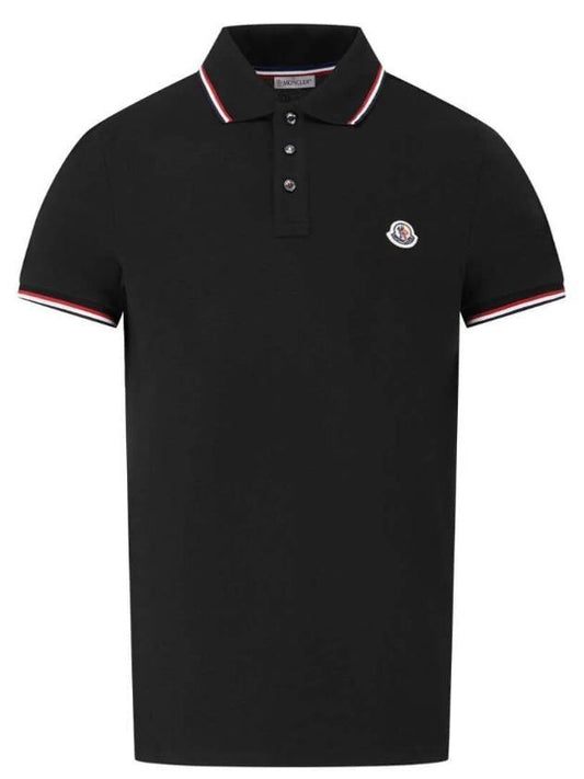 Stripe Trimming Logo Short Sleeve Polo Shirt Black - MONCLER - BALAAN 1