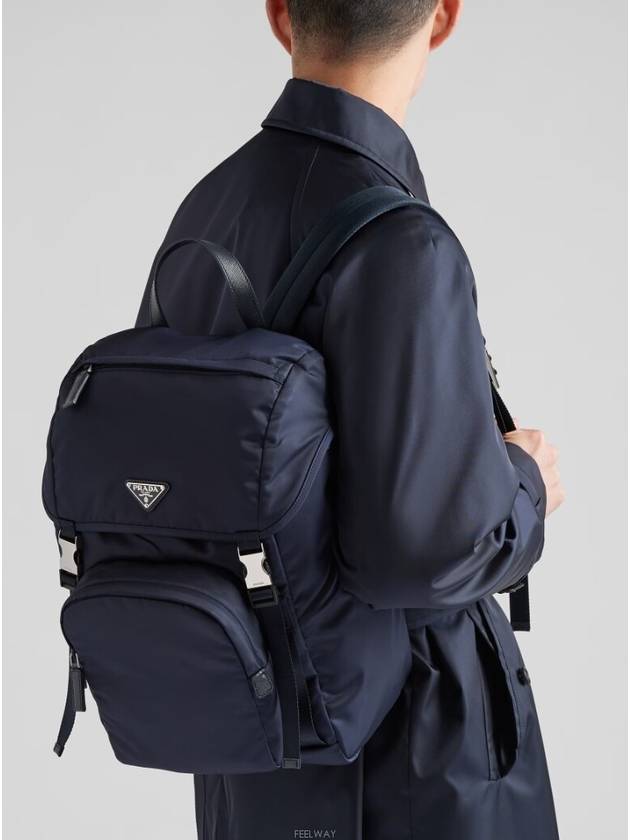 Re-Nylon Saffiano Leather Backpack Navy - PRADA - BALAAN 3