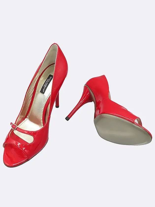 7592 Red color enamel open toe pumps women s shoes 240MM - DOLCE&GABBANA - BALAAN 3