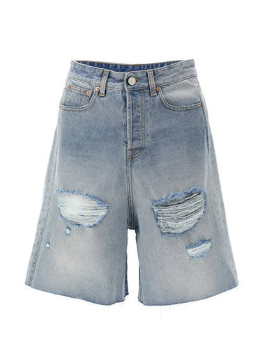 Destroyed Baggy Bermuda Shorts Blue - VETEMENTS - BALAAN 1