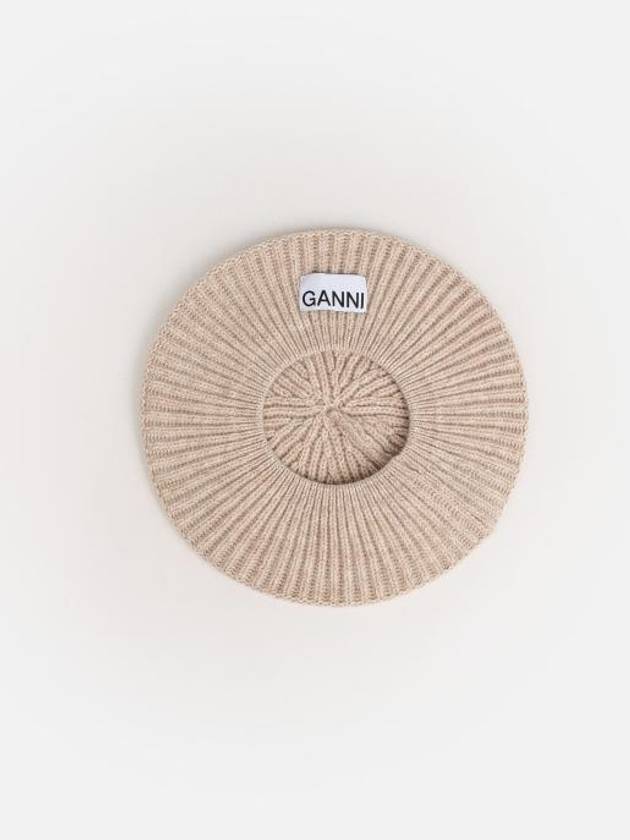 Logo Rib Edge Wool Beret Sand - GANNI - BALAAN 3