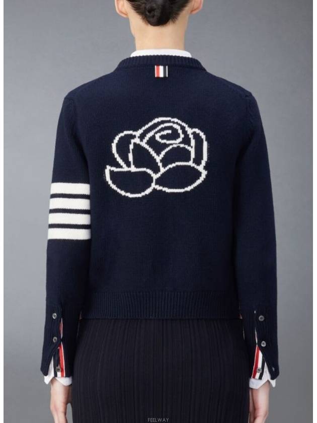 Floral Intarsia Cotton Cardigan Navy - THOM BROWNE - BALAAN 3