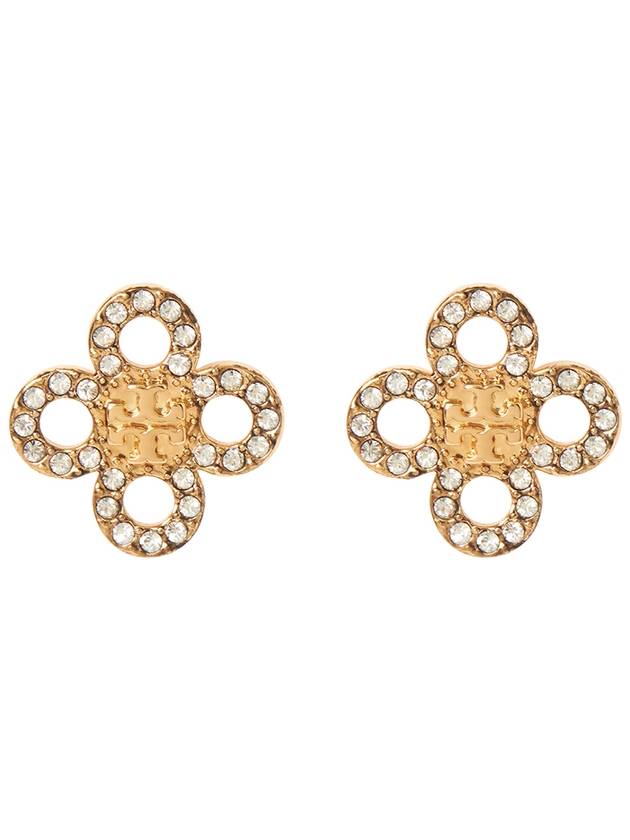 Tory Burch Kira Clover Pave Stud Small Earrings White Gold - TORY BURCH - BALAAN 3