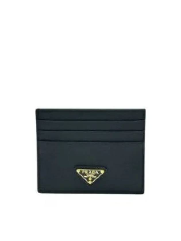 Saffiano Leather Triangle Logo Card Wallet Black Gold - PRADA - BALAAN 2