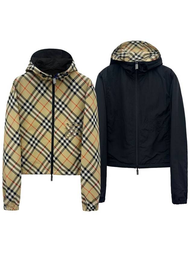 Crop Reversible Check Hooded Jacket Sand - BURBERRY - BALAAN 2