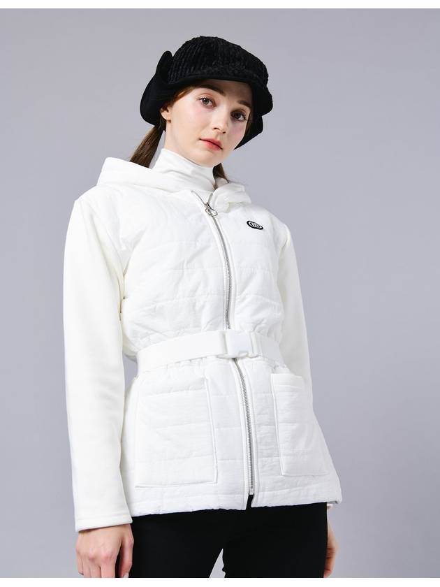 Wellon Padded Jersey Patch Hood Zip-up Elastic Belt White Jacket DO6232JK97 1 - DOYOUKNOWMC GOLF WEAR - BALAAN 1