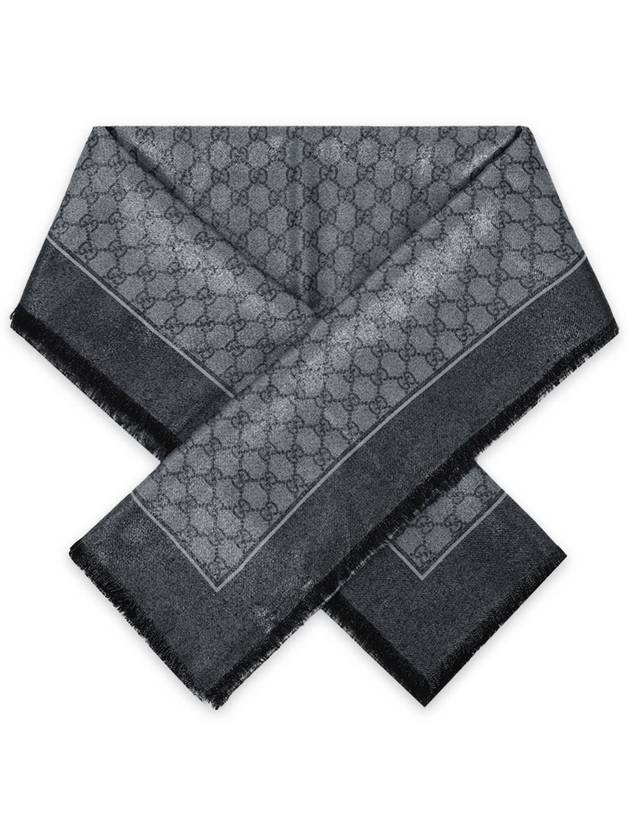 Shiny GG Wool Jacquard Muffler Grey Black - GUCCI - BALAAN 2