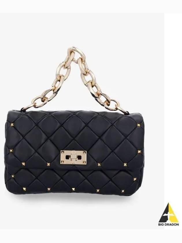 Patchwork Rockstud Spike Shoulder Bag Black - VALENTINO - BALAAN 2