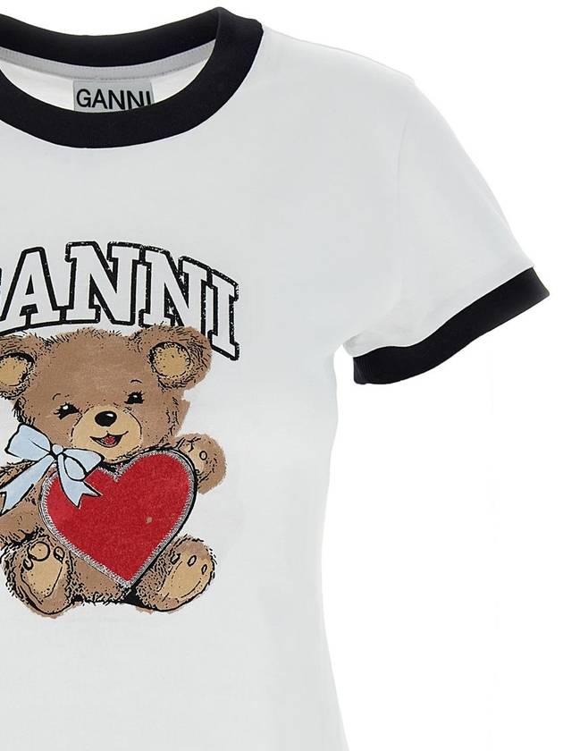 Basic Jersey Bear Print Short Sleeve T-Shirt White - GANNI - BALAAN 4