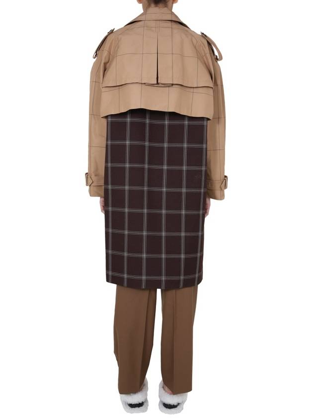 Women's Double Breasted Two-tone Check Trench Coat Brown - MARNI - BALAAN 4