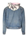 Logo Hoodie Union Wash Denim Jacket Blue - CELINE - BALAAN 3