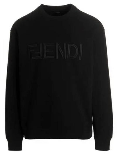 Embroidered Logo Crew Neck Sweatshirt Black - FENDI - BALAAN 2